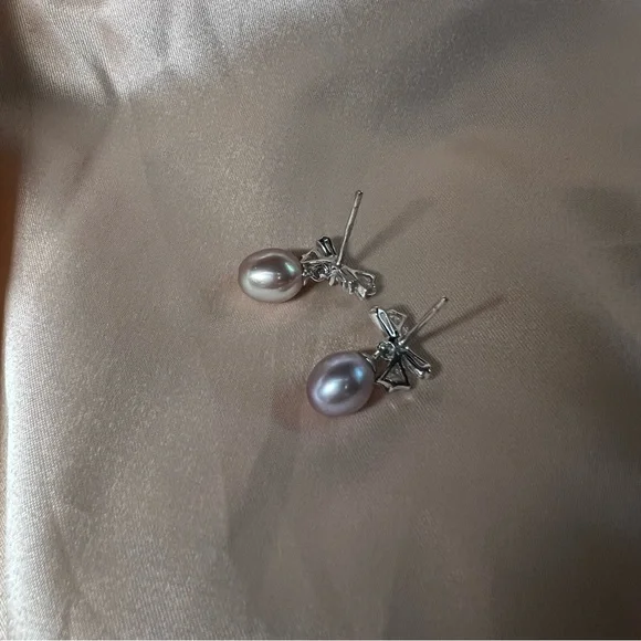 Genuine Fresh Water Pearl Earrings 925 Sterling Silver Teardrop Pearl - Picture 9 of 10